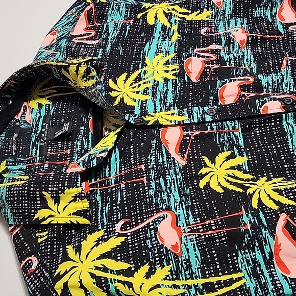 Men's Hawaiian Shirt Flamingos Vacation Tropical Large - Picture 2 of 4